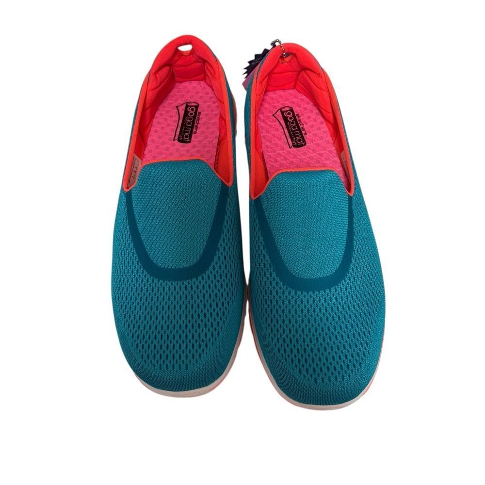 NWT Skechers Go-Walk Teal and Coral Slip On Sneakers Size 10